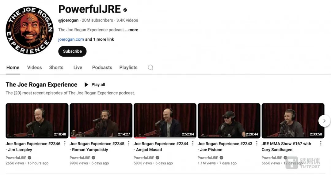 乔·罗根（Joe Rogan）的《The Joe Rogan Experience》是全球视频播客领域中的经典案例